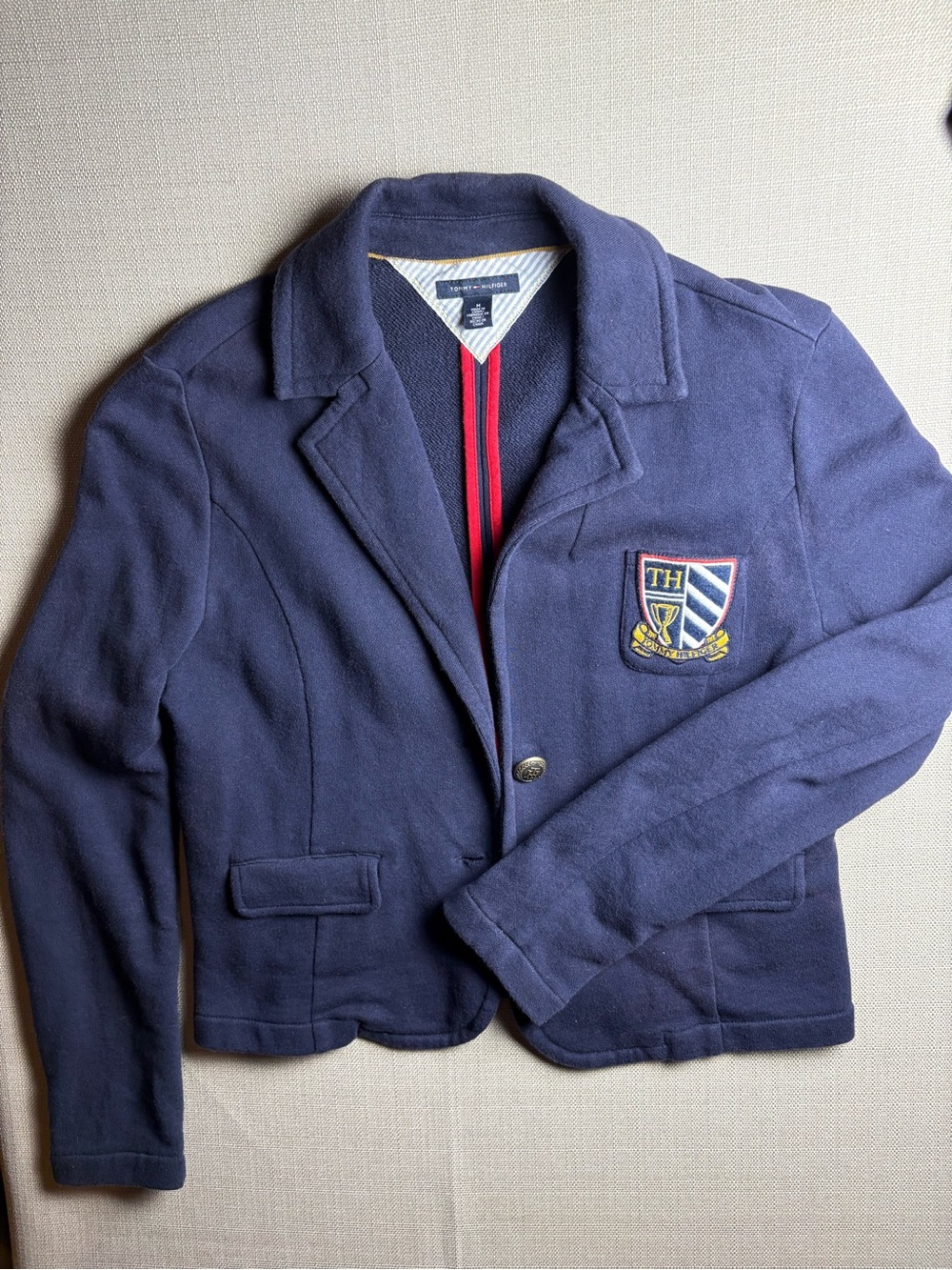 Tommy Hilfiger Women’s M Navy Crest Blazer Jacket Sweatshirt Knit Preppy